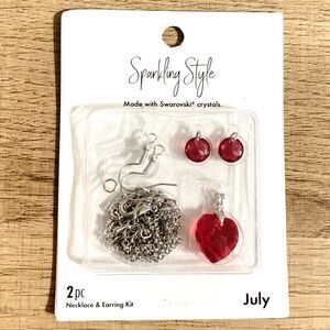 Sparkling Style Swarovski Crystal Necklace Earrings DIY Craft Kit Red Heart July